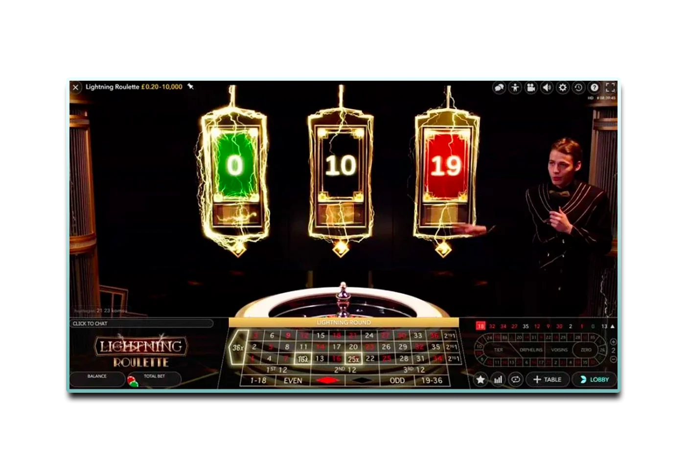 Inicio del juego de ruleta en vivo